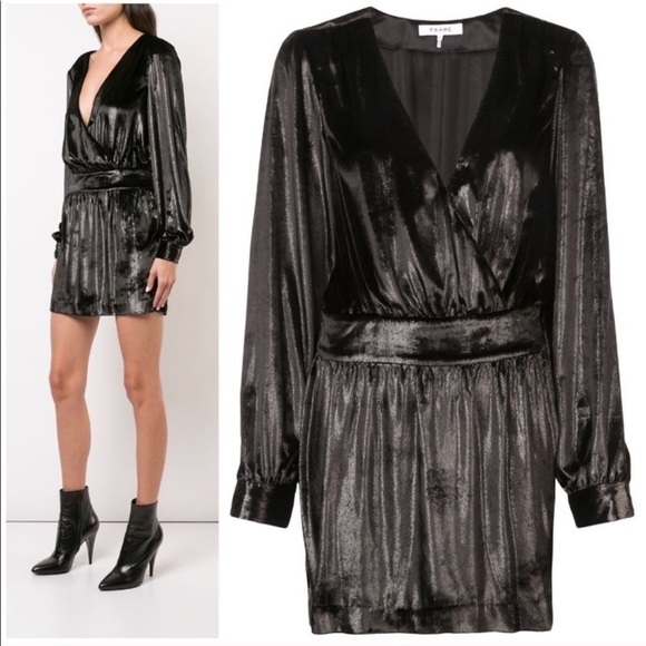 FRAME Noir Velvet Shimmering Metallic Mini Dress - Picture 2 of 14
